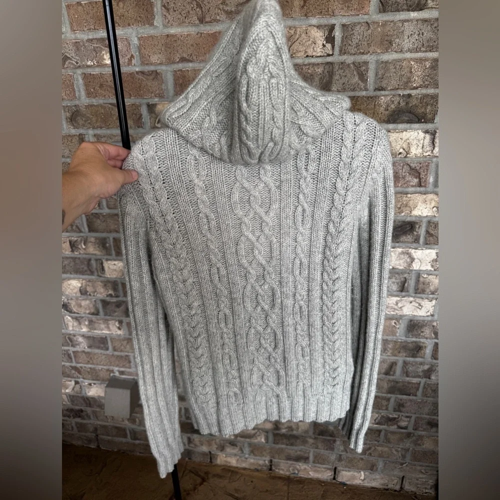 Boden  Cable Knit Women's Wool/Angora Hooded Cardigan Sweater Size 14 - Picture 7 of 14